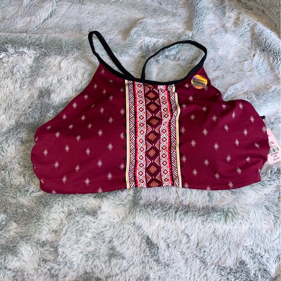 NWT Reversible Black & Maroon Patterned Adjustable Bikini Top by Ardene Size L - Picture 8 of 10
